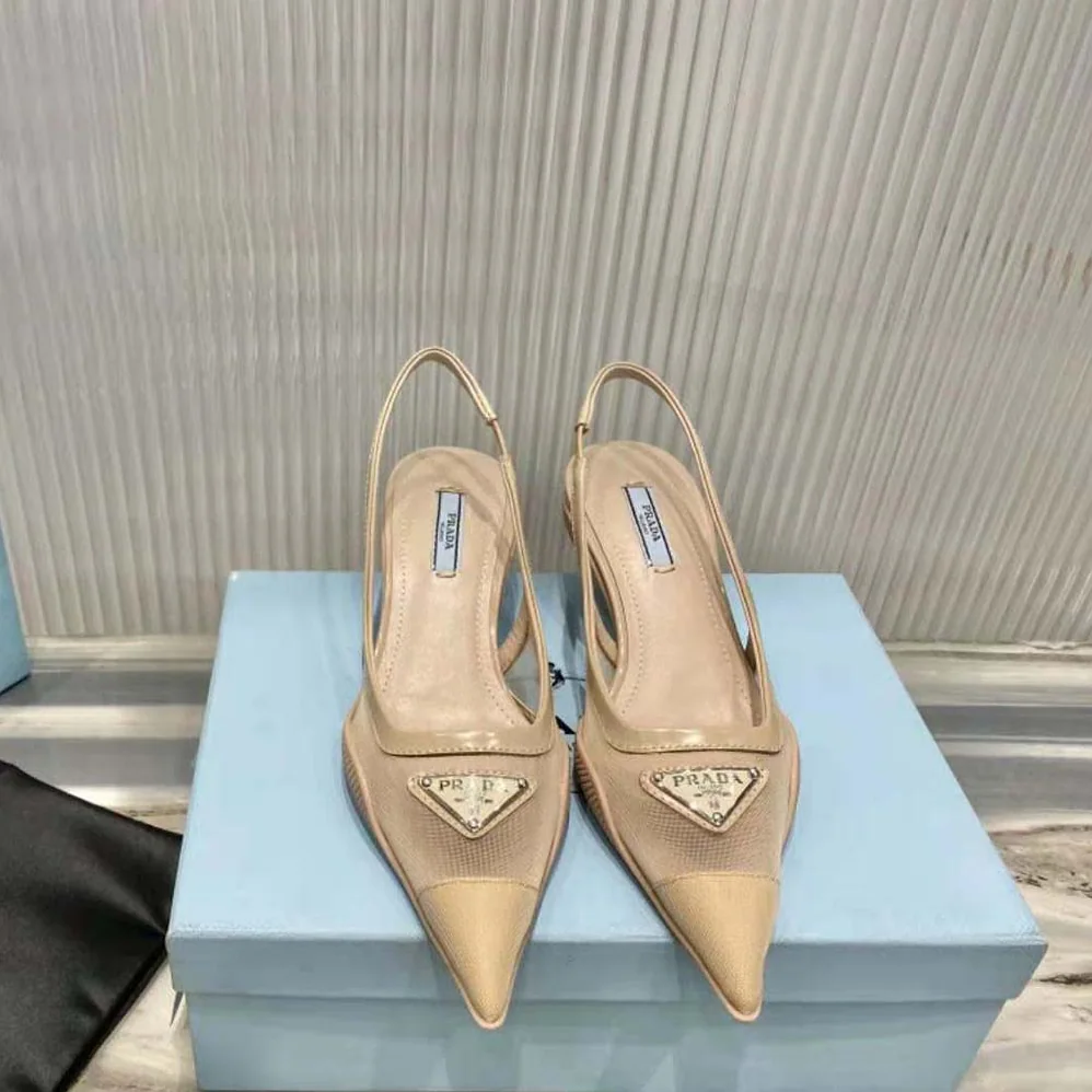 Prada Mesh Fabric Slingback Pumps for Women in Beige