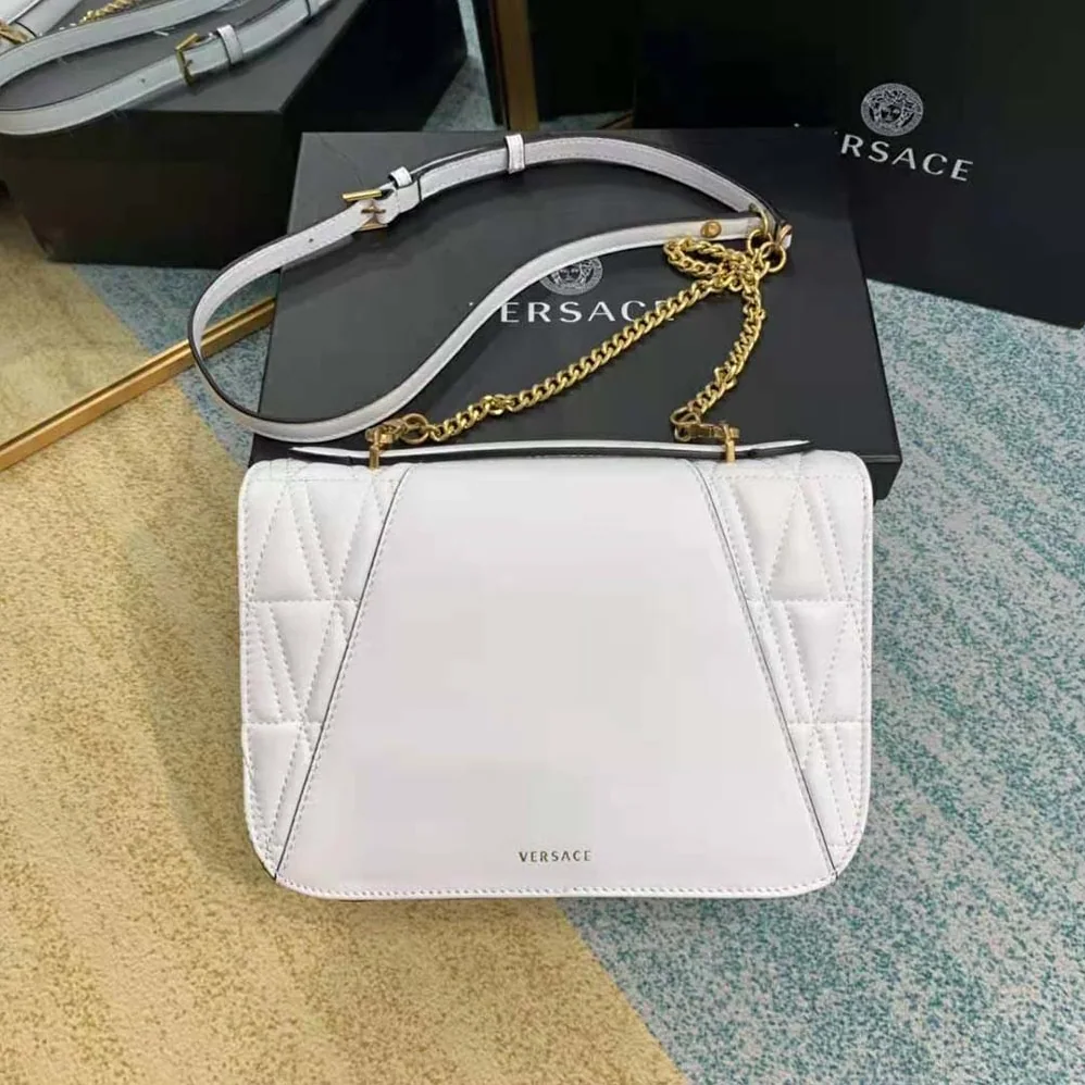 Versace Virtus Quilted Shoulder Bag for Women in White Versace Virtus Quilted Shoulder Bag for Women in White