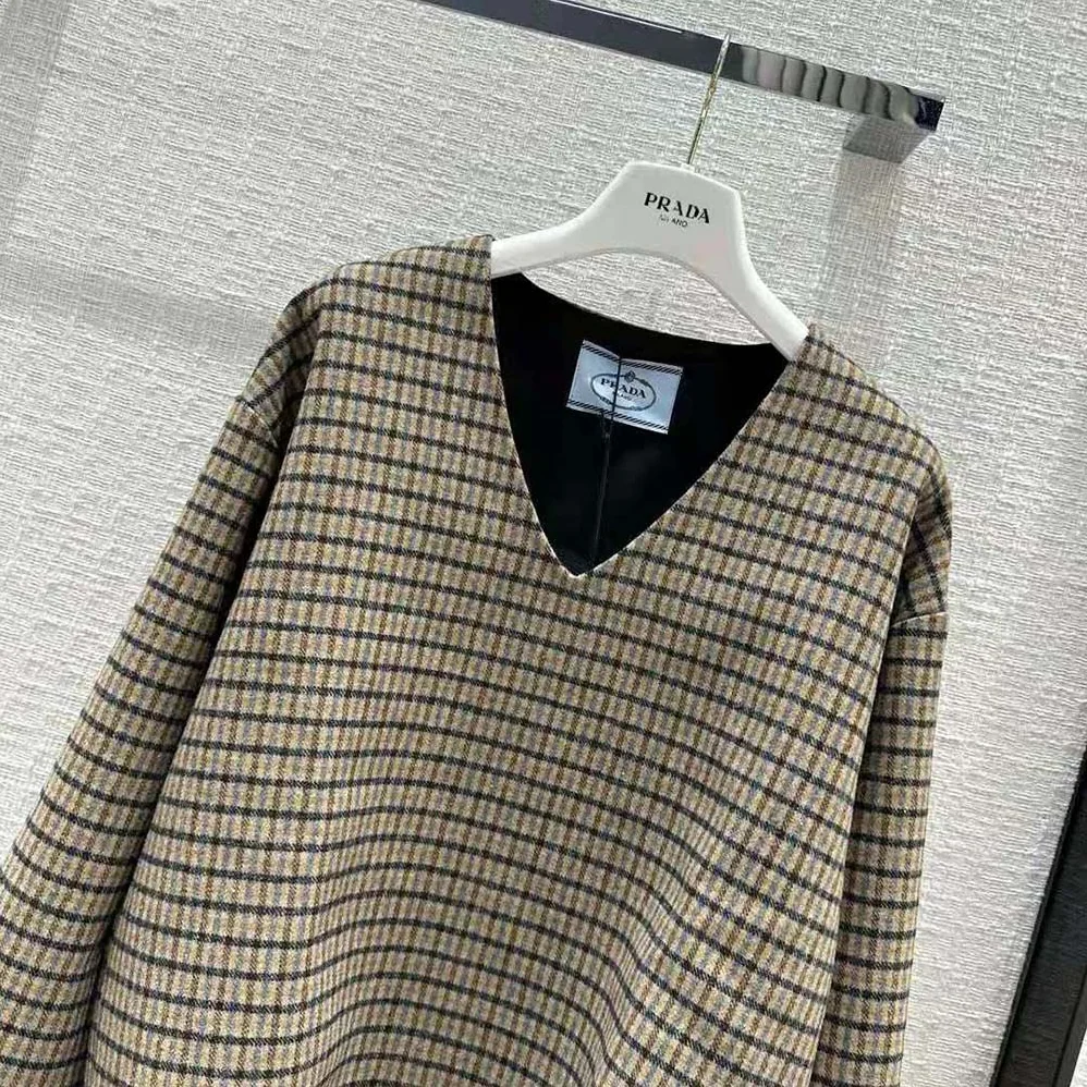 Prada Cashgora Check Top with Triangle logo for Women Prada Cashgora Check Top with Triangle logo for Women