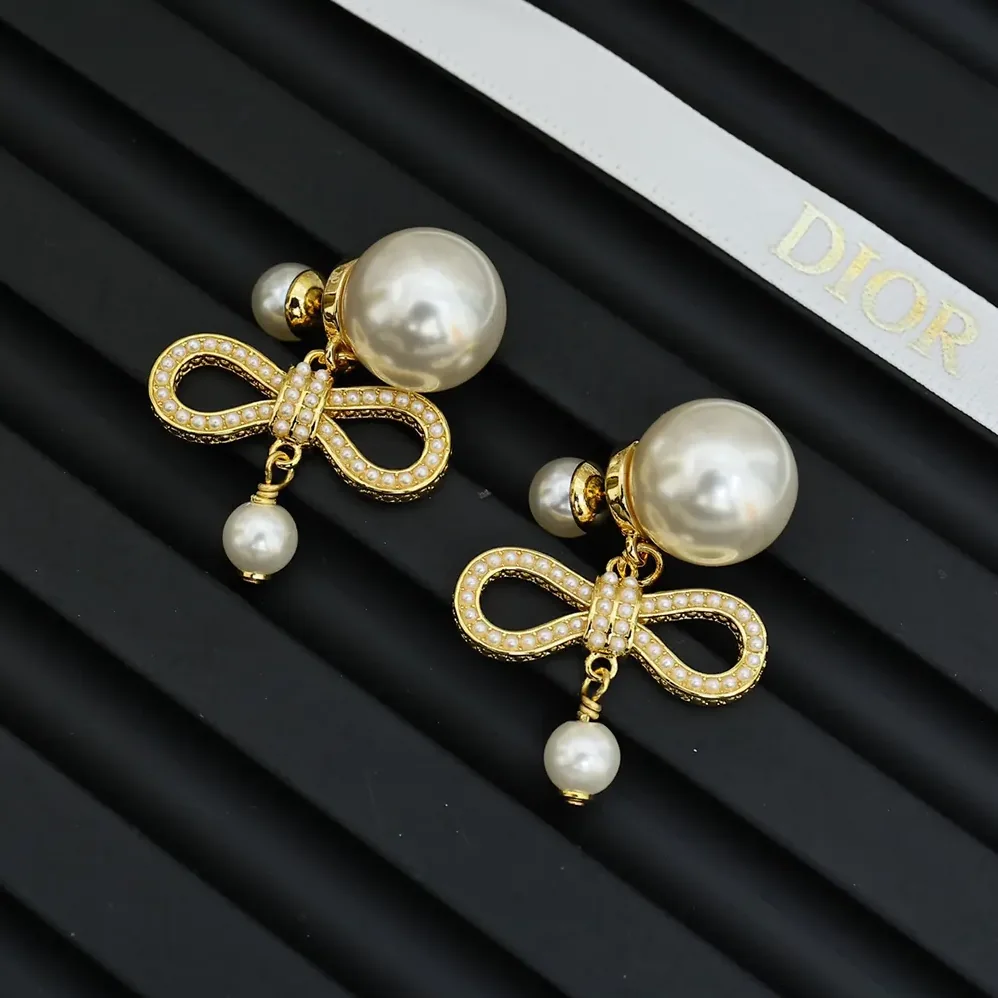 Dior Tribales Earrings Champagne-Finish Metal with White Resin Pearls for Women