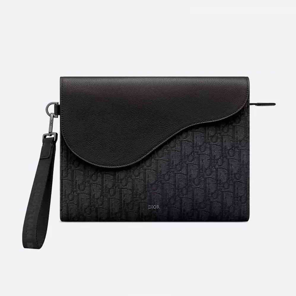 Dior Saddle A5 Triangle Pouch Black Dior Oblique Jacquard and Black Grained Calfskin for Men