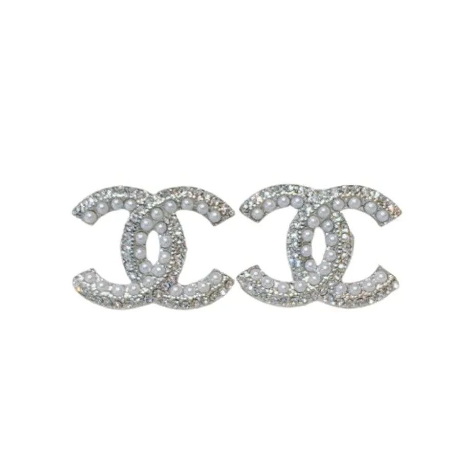 Chanel Rhinestone Double C Earrings Silver Chanel Rhinestone Double C Earrings Silver