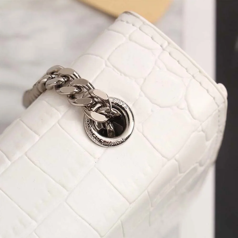 Saint Laurent YSL Kate Small Tassel Embossed Crocodile Shiny Calfskin for Women in White Saint Laurent YSL Kate Small Tassel Embossed Crocodile Shiny Calfskin for Women in White