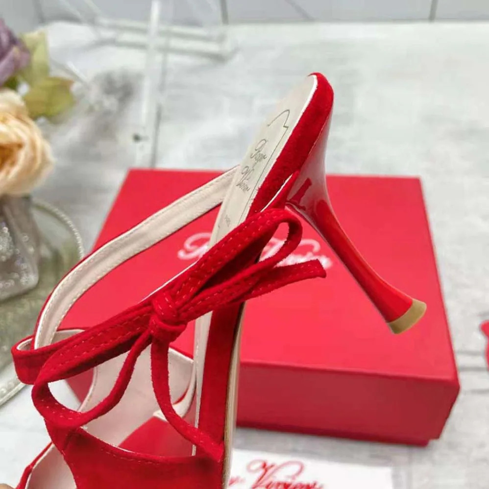 Roger Vivier I Love Vivier Bow String Mules in Suede for Women in Red