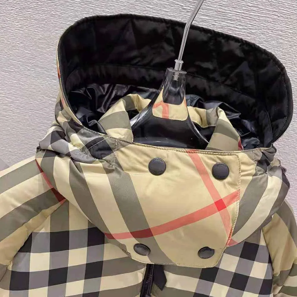 Burberry Detachable Hood Check Recycled Polyester Puffer Jacket for Women