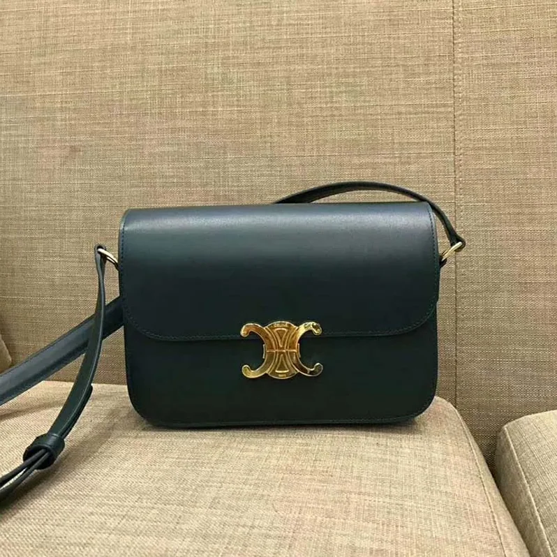 Celine Medium Triomphe Bag In Shiny Calfskin for Women in Green Celine Medium Triomphe Bag In Shiny Calfskin for Women in Green