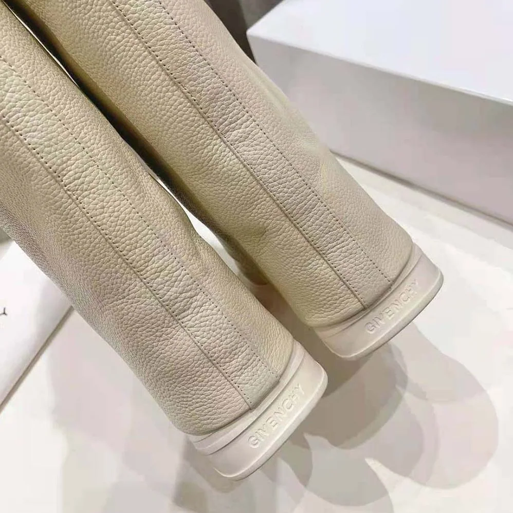 Givenchy Shark Lock Biker Boots in Grained Leather for Women in Beige