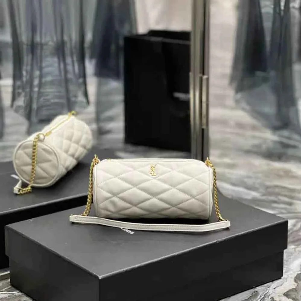 Saint Laurent YSL Sade Mini Tube Bag in Quilted Lambskin for Women in White