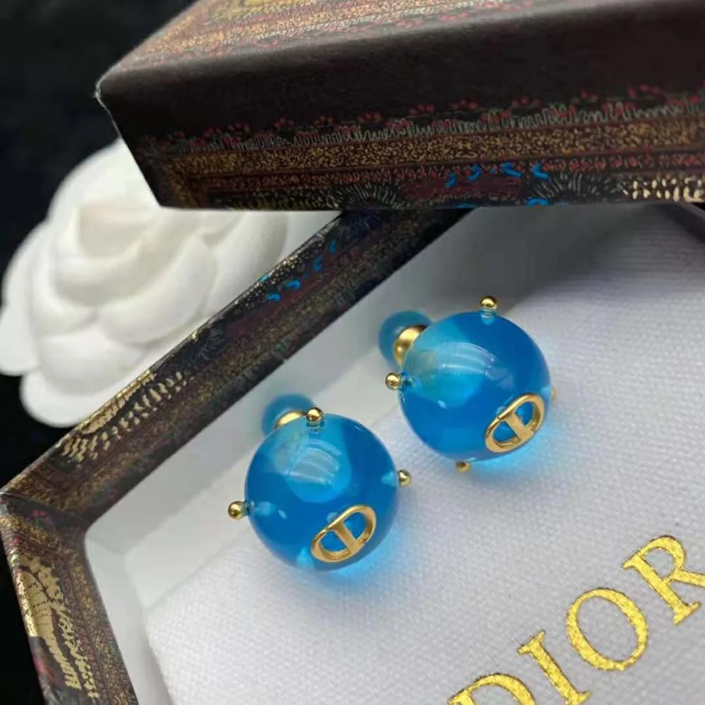 Dior Tribales Earrings Gold-Finish Metal and Light Blue Transparent Resin Pearls for Women Dior Tribales Earrings Gold-Finish Metal and Light Blue Transparent Resin Pearls for Women
