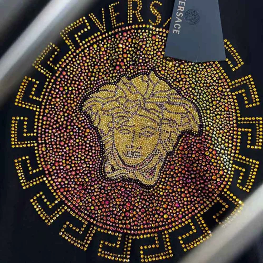 Versace Embellished Medusa T-shirt in Cotton for Women in Black