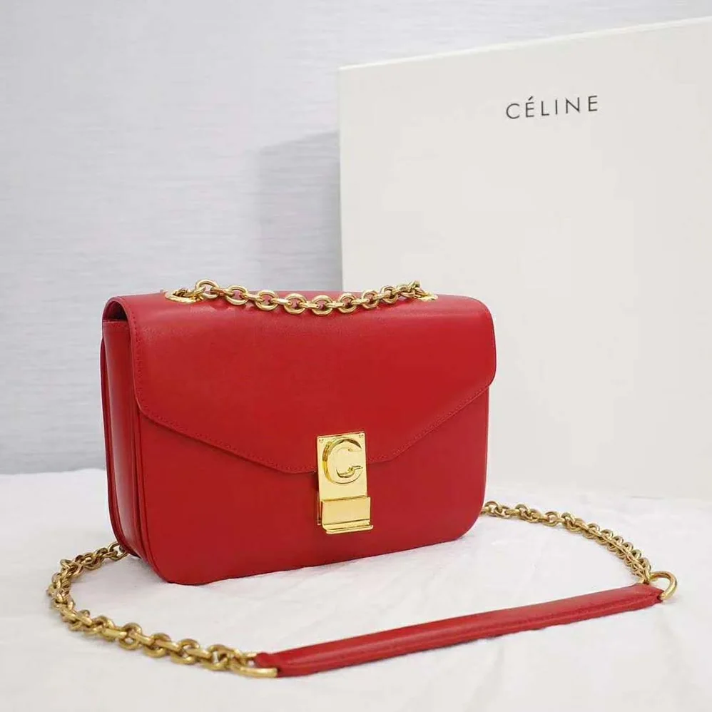 Celine Medium C Bag in Shiny Calfskin Leather for Women in Red Celine Medium C Bag in Shiny Calfskin Leather for Women in Red