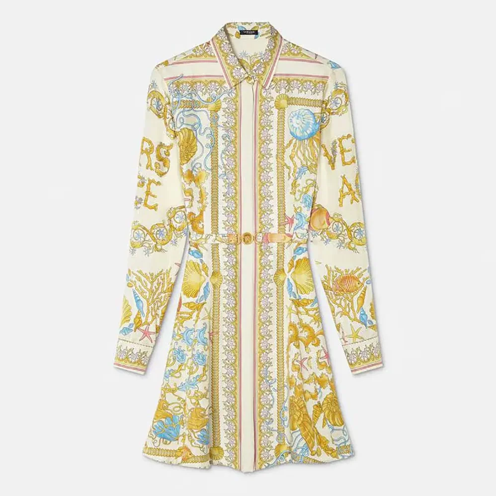 Versace Underwater Barocco Silk Midi Shirt Dress for Women Versace Underwater Barocco Silk Midi Shirt Dress for Women