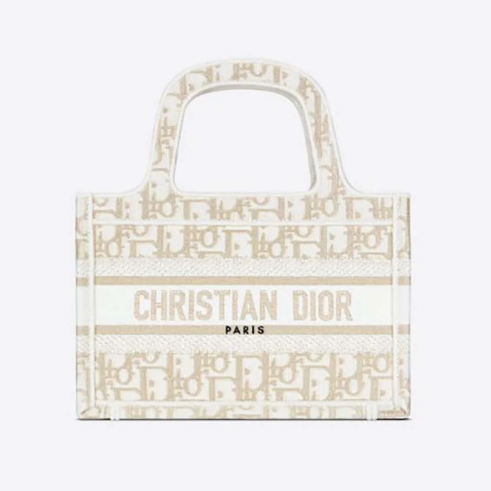 Dior Mini Dior Book Tote Gold for Women in Tone Dior Oblique Embroidery