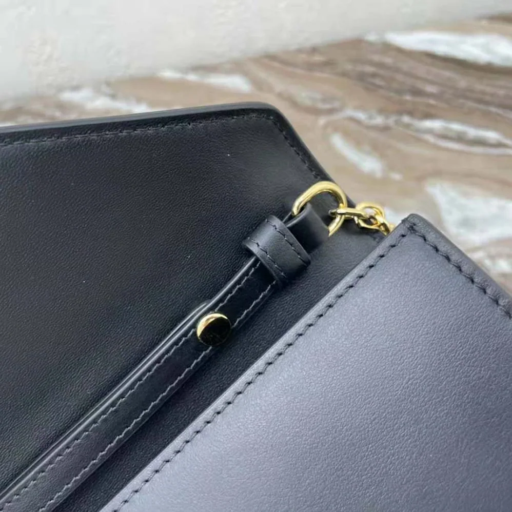 Celine Maillon Triomphe Wallet on Chain in Shiny Calfskin for Women in Black