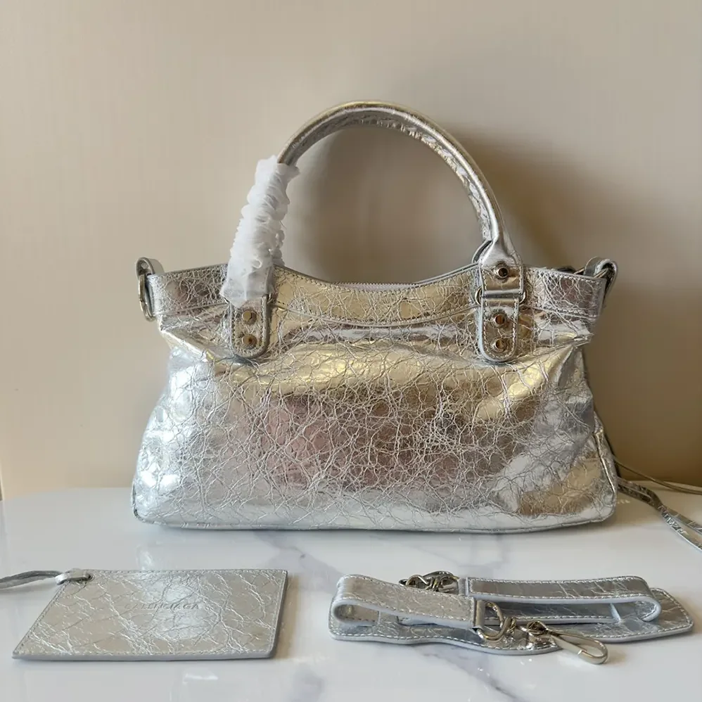 Balenciaga Le City First Bag In Silver Metallized Arena Lambskin for Women Balenciaga Le City First Bag In Silver Metallized Arena Lambskin for Women