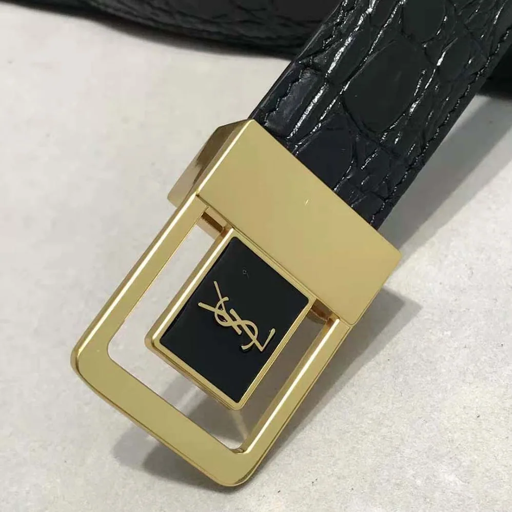 Saint Laurent YSL La 66 Buckle Belt in Crocodile-embossed Leather for Women in Black Saint Laurent YSL La 66 Buckle Belt in Crocodile-embossed Leather for Women in Black