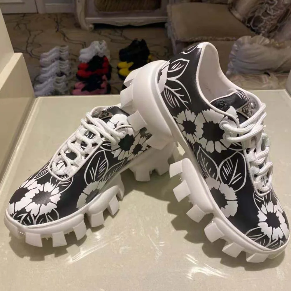 Prada Printed Nylon Sneakers for Women in Black