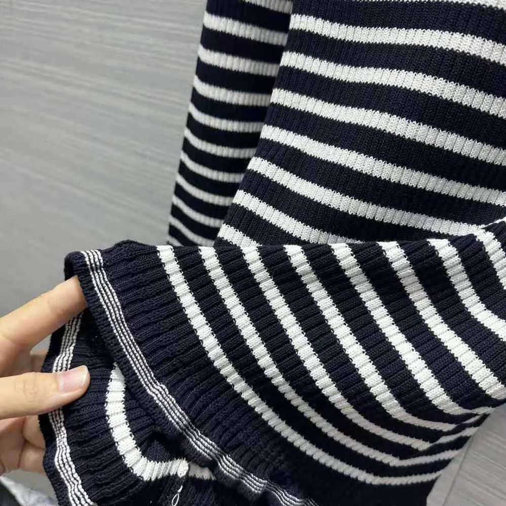 Dior Sweater Navy Blue and White Cotton Ribbed Knit with Signature for Women