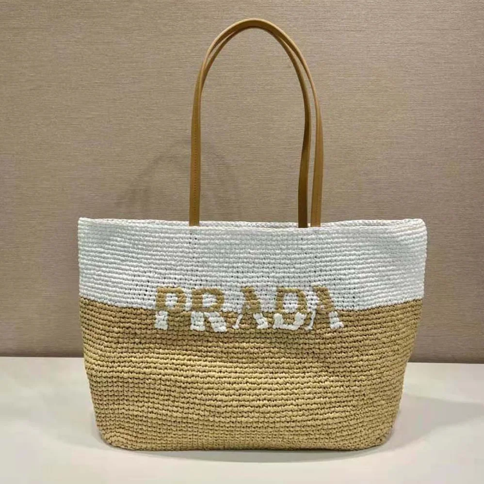 Prada Crochet and Leather Tote Bag for Women Prada Crochet and Leather Tote Bag for Women