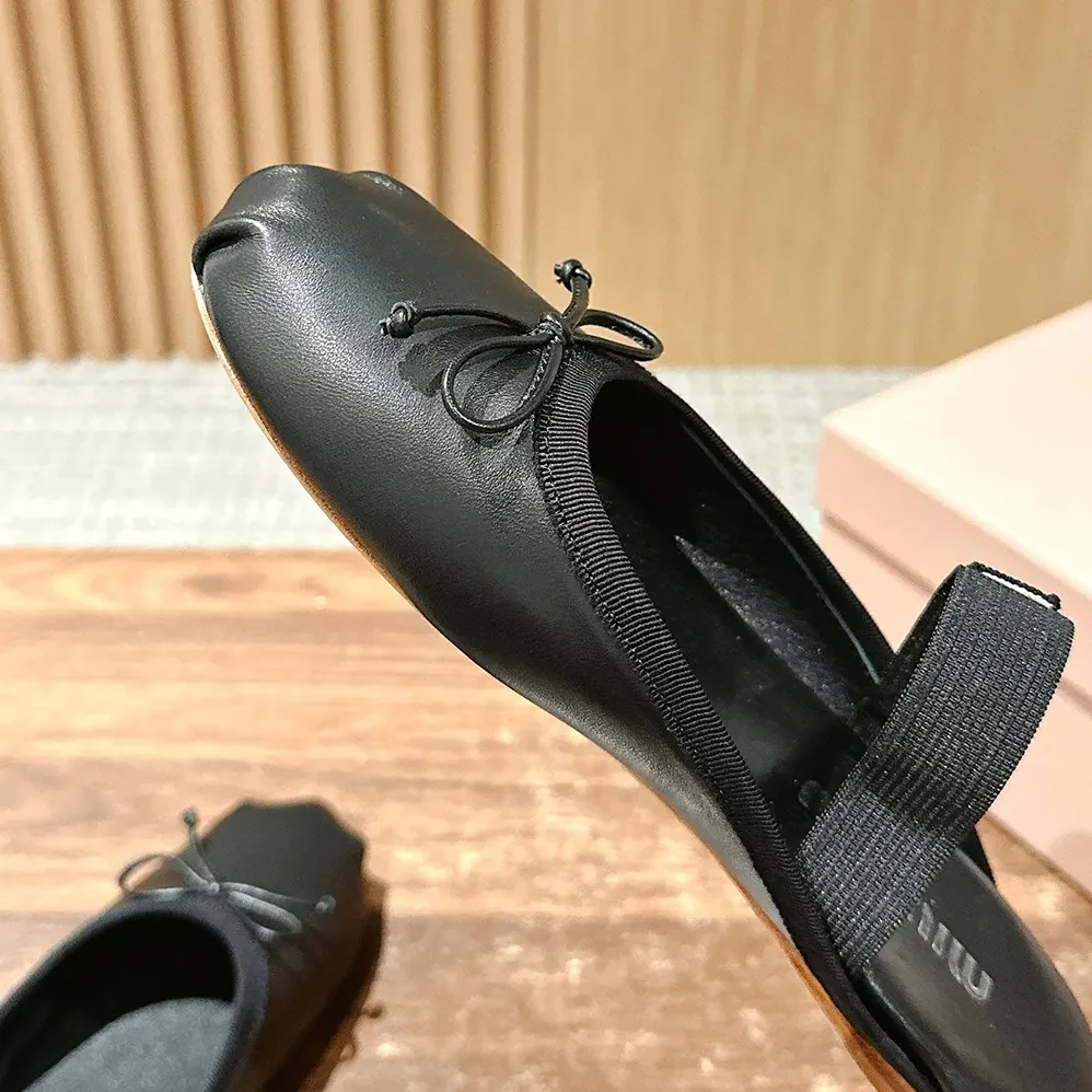 Miu Miu Leather Ballerina Mules for Women in Black