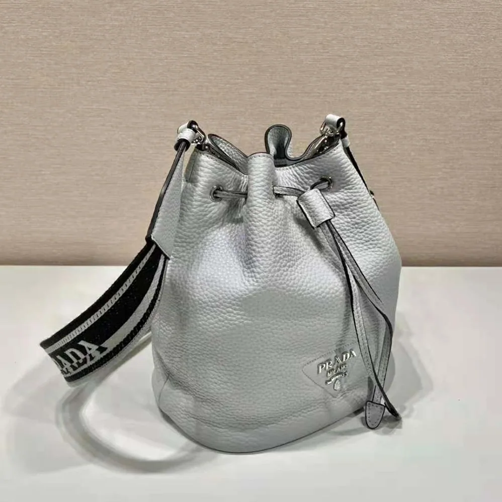 Prada Leather Bucket Bag with A Soft Silhouette for Women in Blue Prada Leather Bucket Bag with A Soft Silhouette for Women in Blue