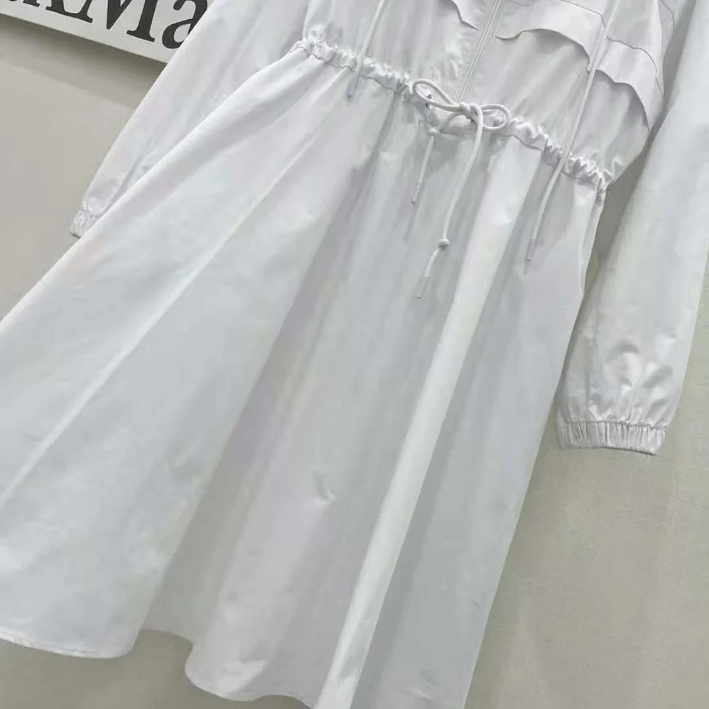 Prada Hooded Poplin Dress with Embroidered Triangle Logo for Women