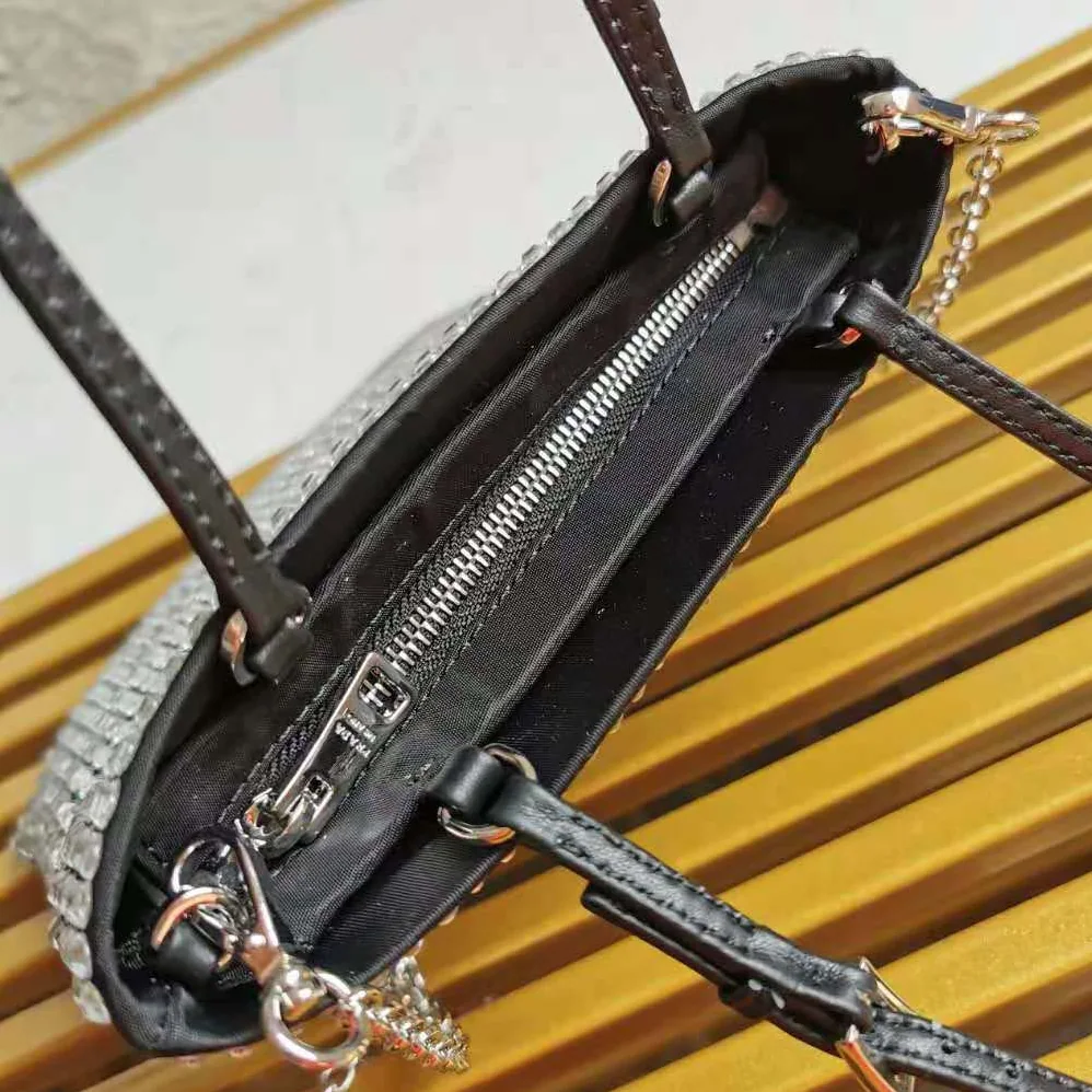Prada Satin Handbag with Decoration for Women in Silver Prada Satin Handbag with Decoration for Women in Silver