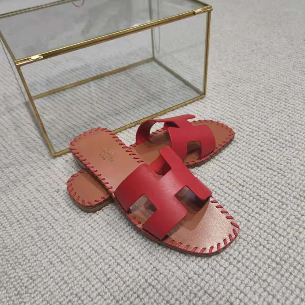 Hermes Oran Sandal in Braided Calfskin with Iconic H Cut-Out for Women in Red
