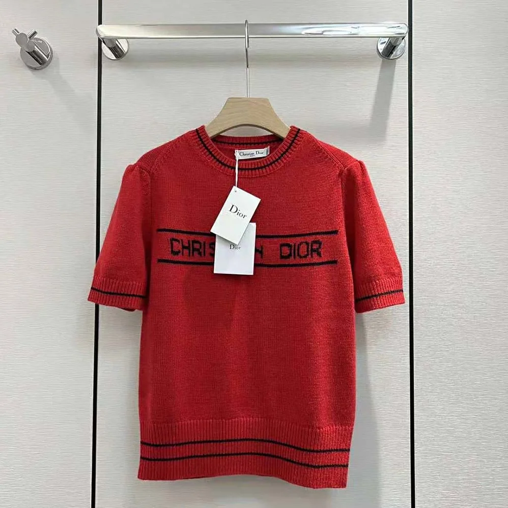 Dior Christian Dior Short-Sleeved Sweater Red Cashmere and Wool Knit for Women Dior Christian Dior Short-Sleeved Sweater Red Cashmere and Wool Knit for Women
