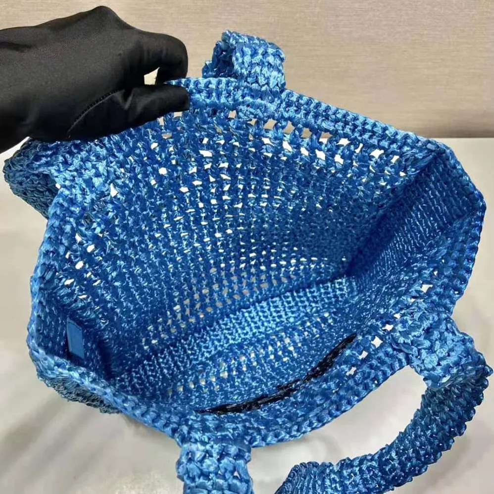 Prada Raffia Tote Bag with A Soft for Women in Blue