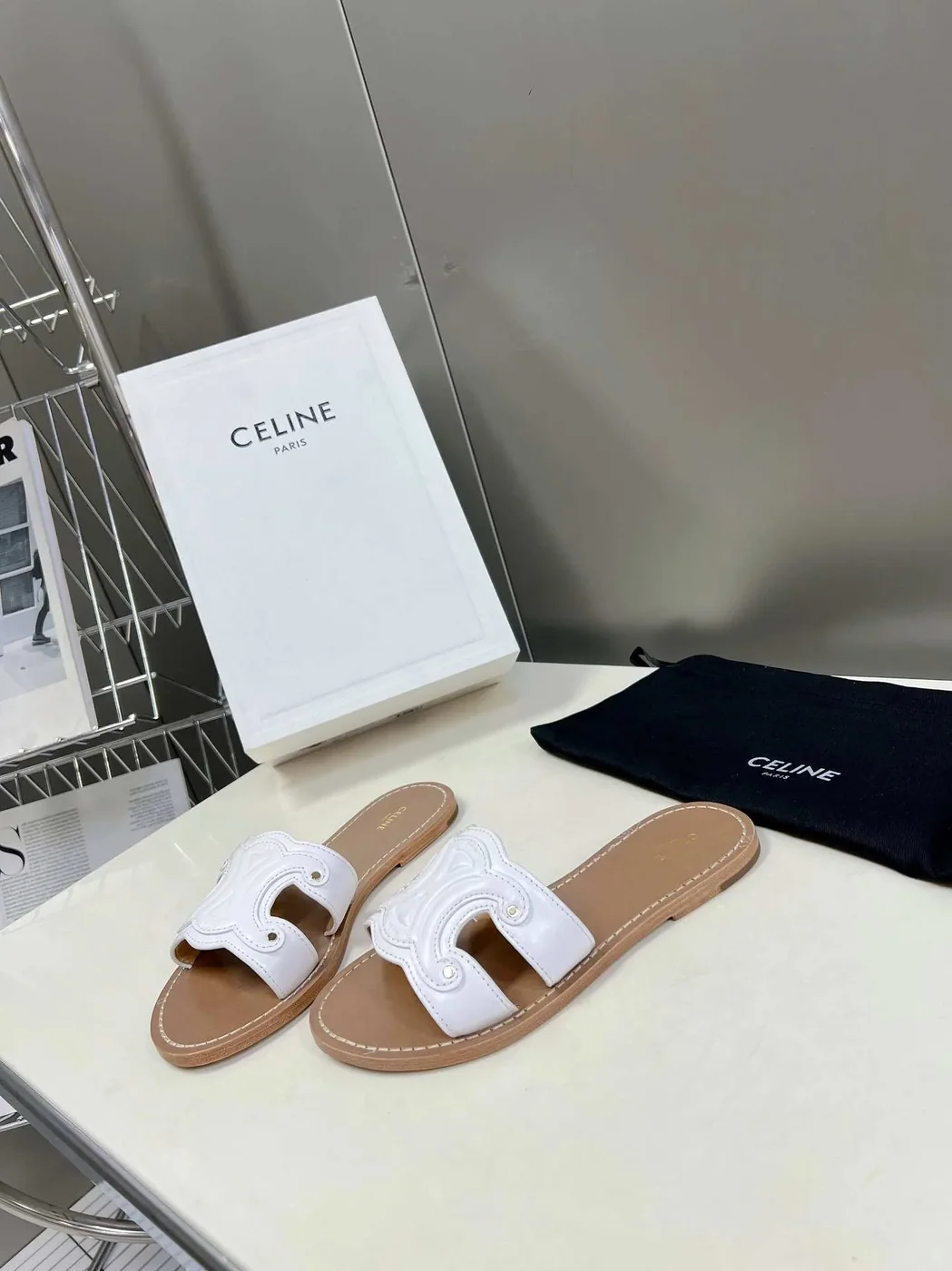 Celine Triomphe Mule White Celine Triomphe Mule White