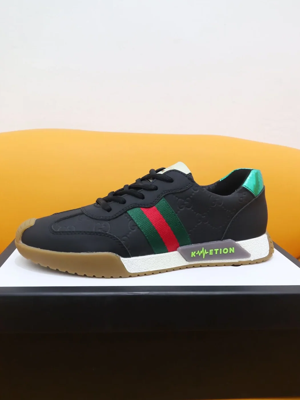 Gucci GG Embossed Sneakers With Web Ketion Black for Men