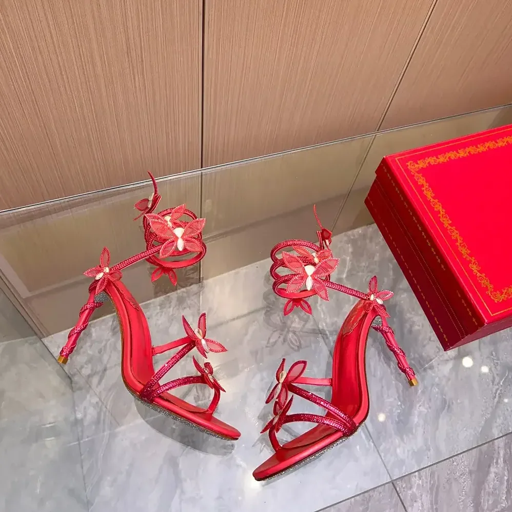 Rene Caovilla Margot Red Powder Butterfly Sandal 105 for Women Rene Caovilla Margot Red Powder Butterfly Sandal 105 for Women