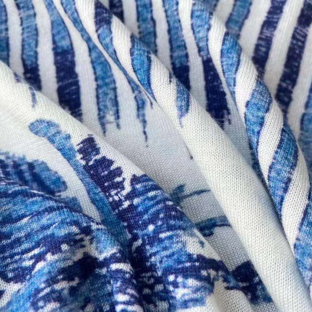 Dior T-shirt Navy Blue and White Cotton Jersey and Linen for Women