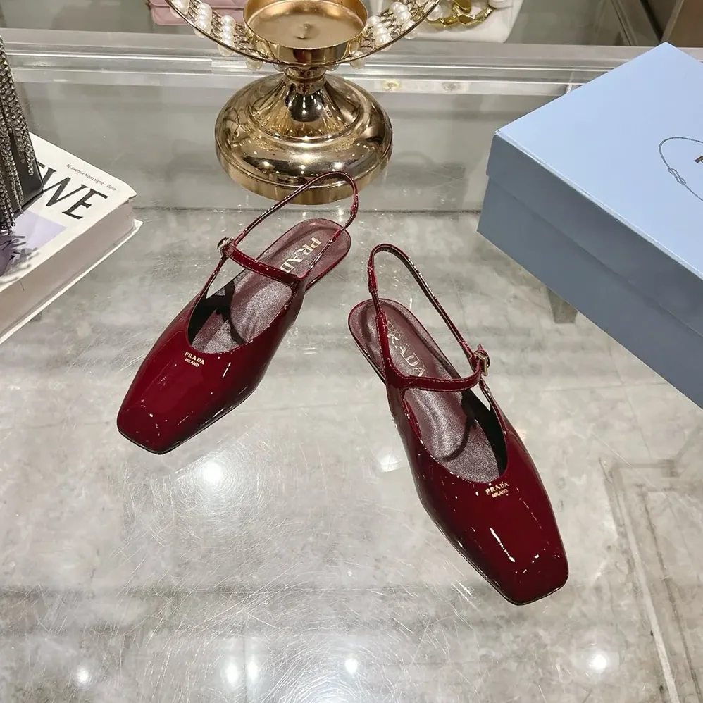 Prada Patent Leather Slingback Ballerinas for Women in Red Prada Patent Leather Slingback Ballerinas for Women in Red