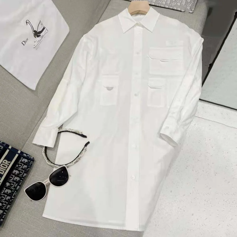 Fendi Slightly Oversized Shirt Dress White Poplin for Women Fendi Slightly Oversized Shirt Dress White Poplin for Women