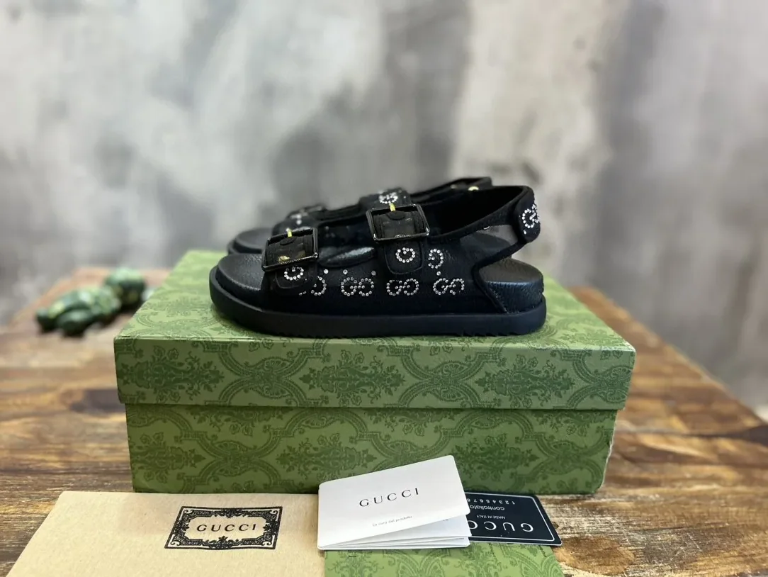 Gucci GG Sandal With Crystals Black Gucci GG Sandal With Crystals Black