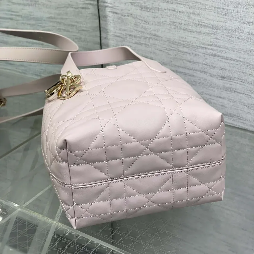 Dior Small Dior Toujours Vertical Tote Bag Pale Pink Macrocannage Calfskin for Women