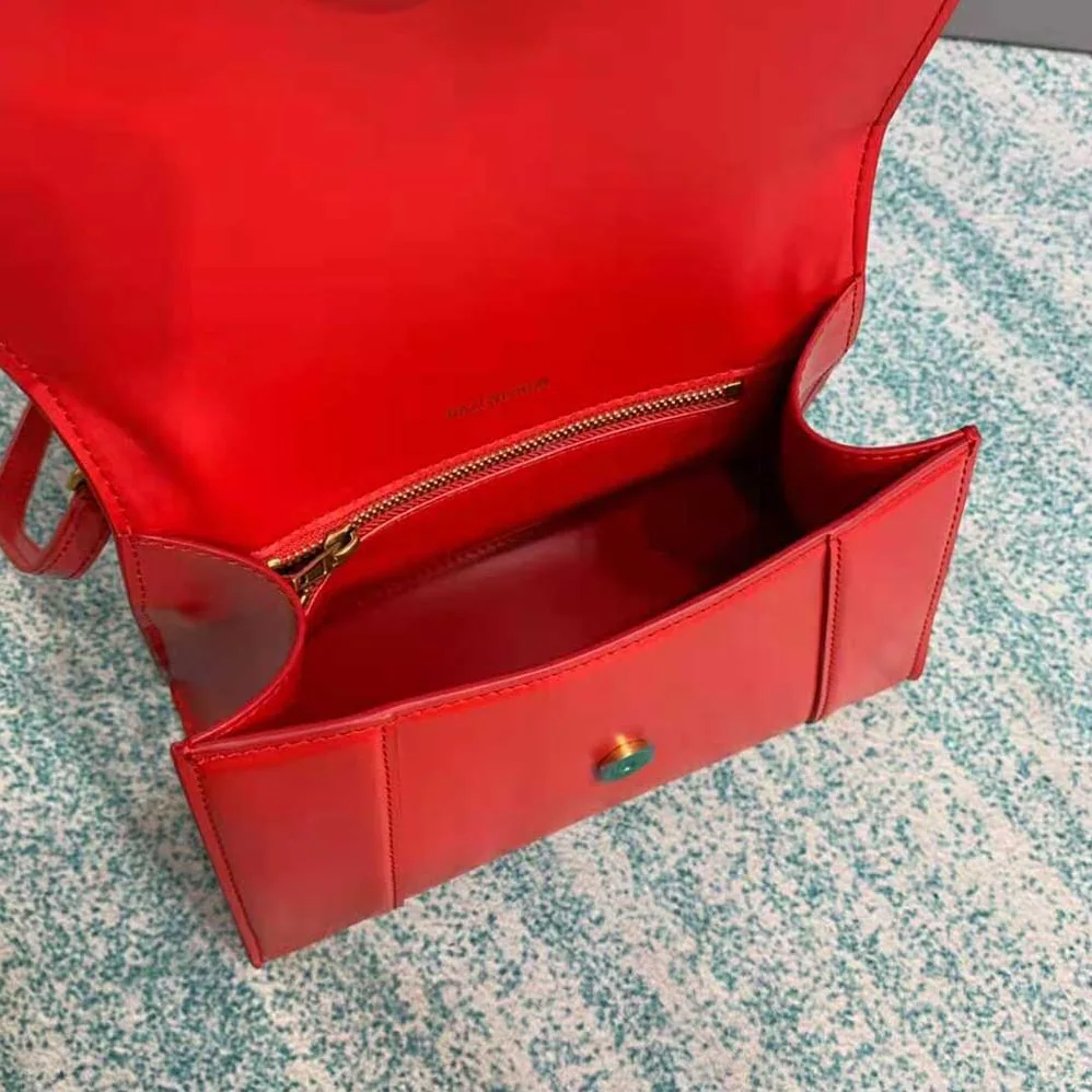 Balenciaga Hourglass Small Top Handle Bag in Shiny Box Calfskin for Women in Red