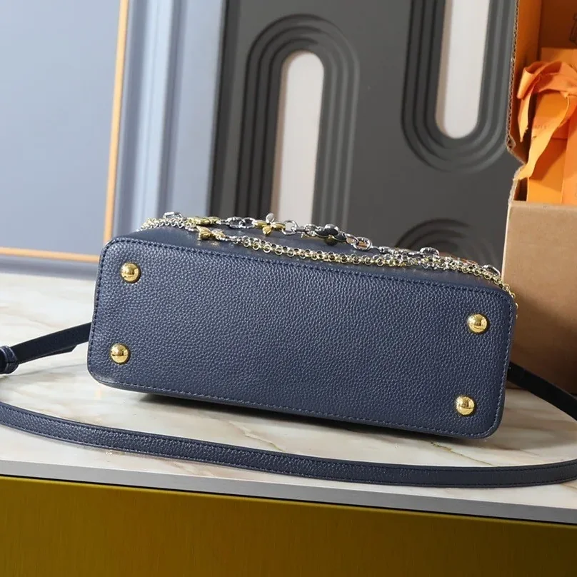 Louis Vuitton Capucines MM Top Handle Bag / Navy Blue Silver/ Gold Hardware