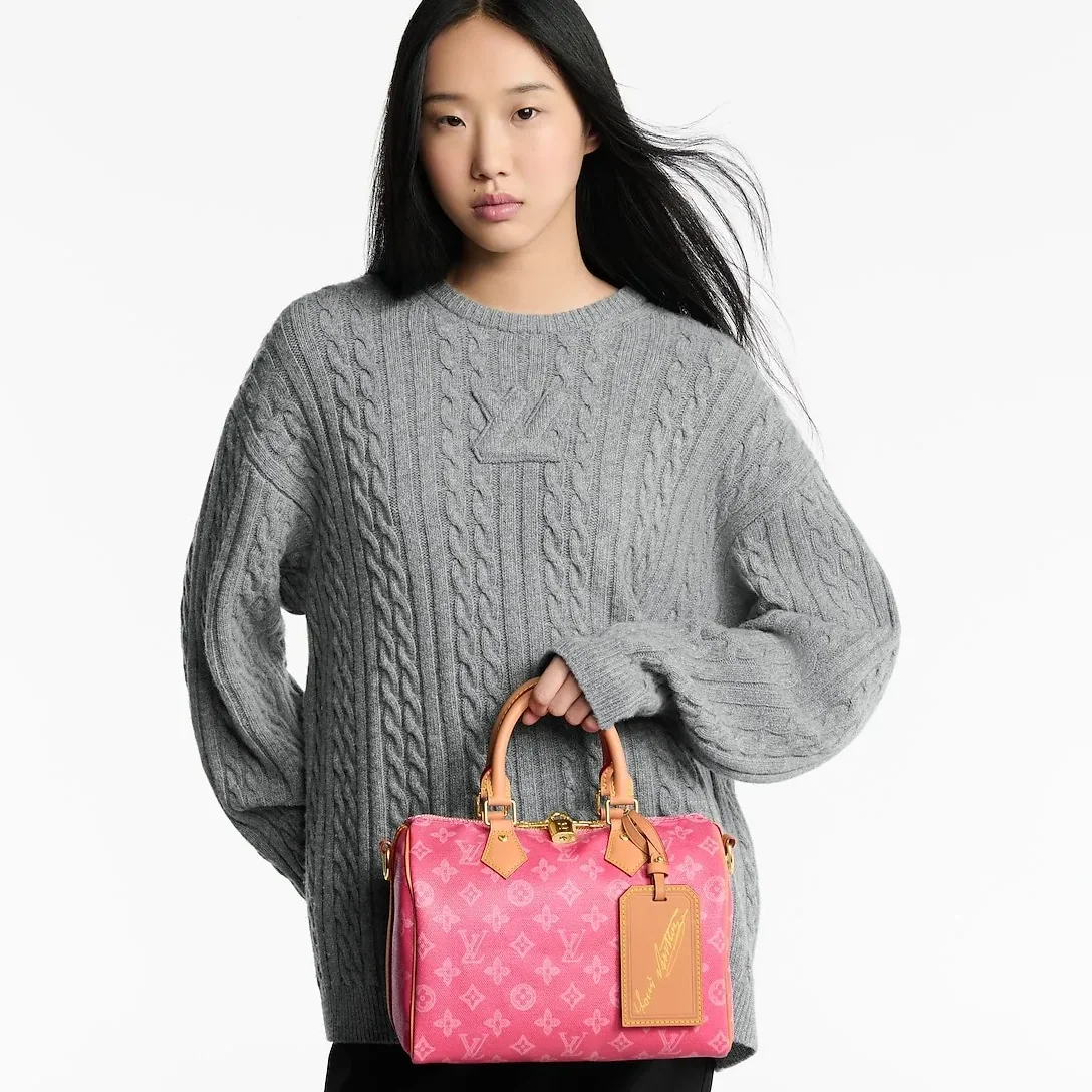 Louis Vuitton Speedy Bandouliere 25 Top Handle Bag / Monogram Origine Rose Ruban Gold Hardware