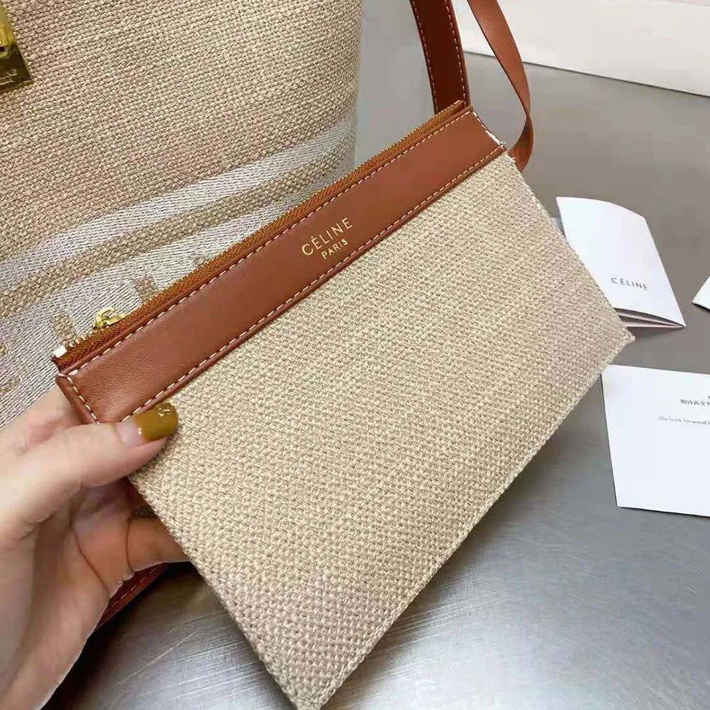 Celine Bucket 16 Bag in Textile with Celine Logo and Smooth Calfskin for Women