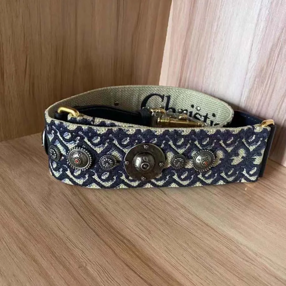 Dior Shoulder Strap with Ring Blue Dior Oblique Embroidery for Women