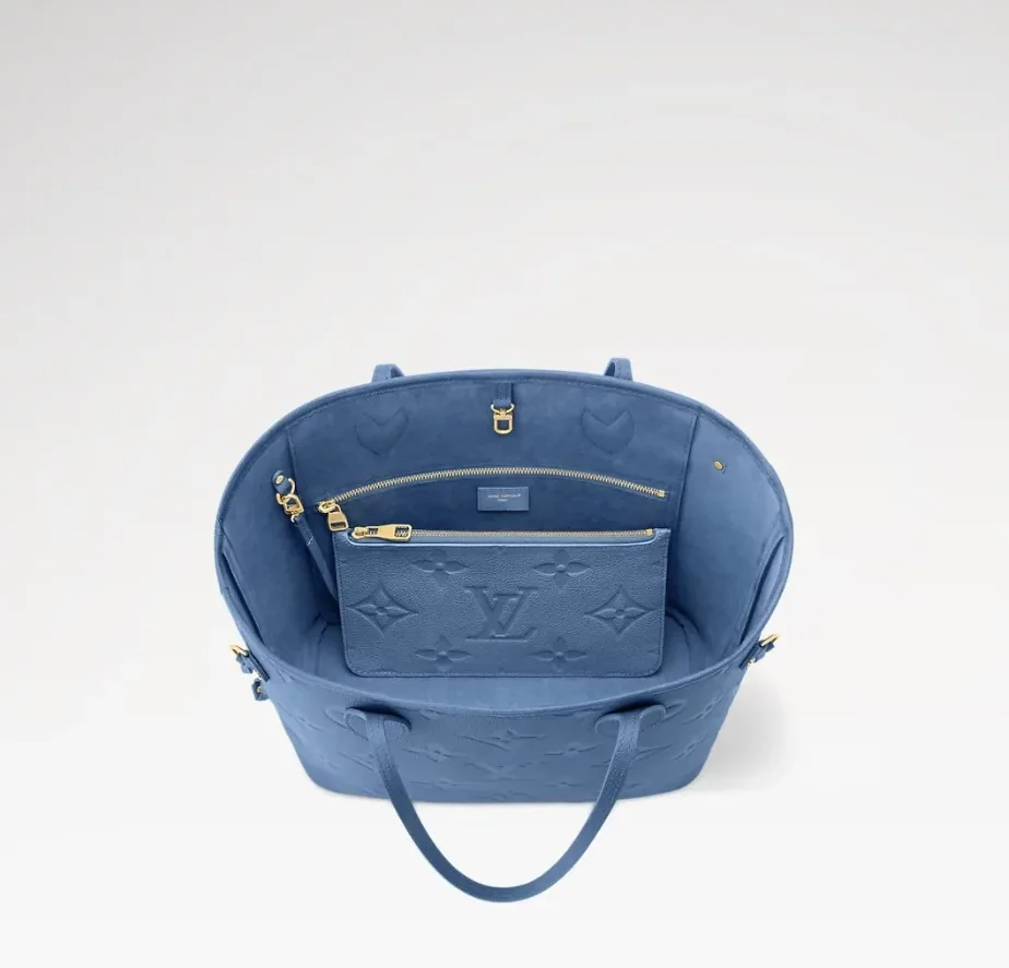 Louis Vuitton Neverfull MM Tote Bag in Blue Jean Gold Hardware