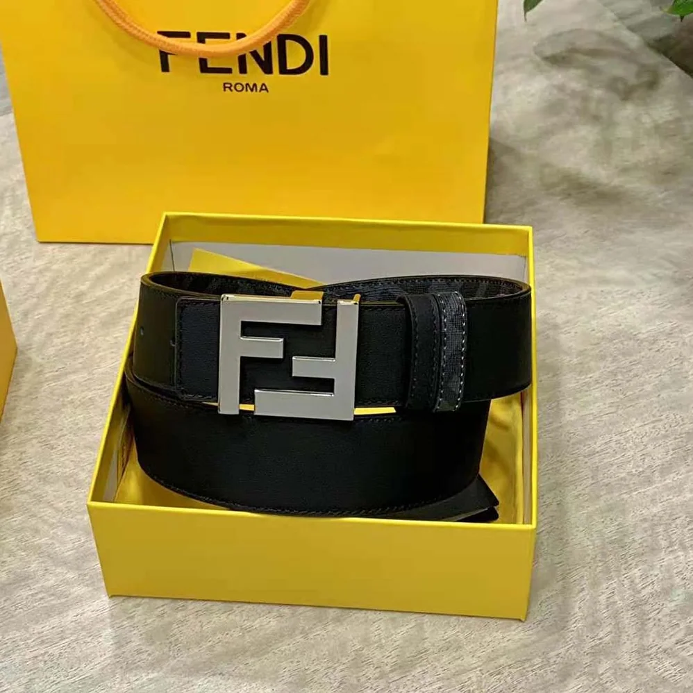 Fendi FF Rounded Belt Black Leather Reversible for Men in Silver Fendi FF Rounded Belt Black Leather Reversible for Men in Silver