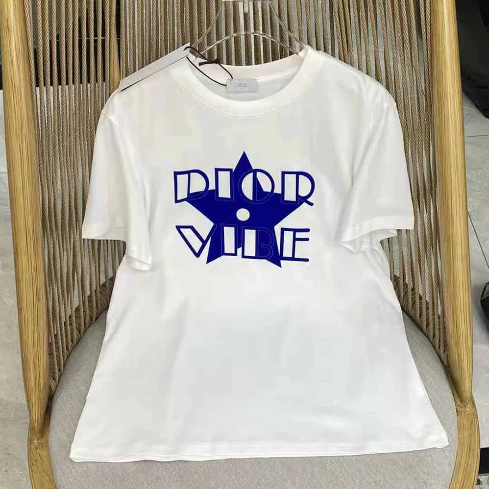 Dior Vibe T-shirt Ecru and Fluorescent Blue Cotton Jersey and Linen for Women