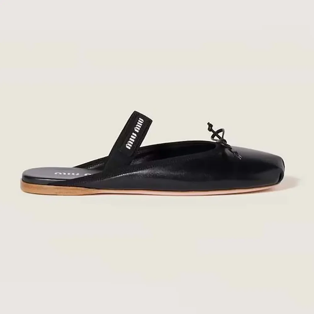 Miu Miu Leather Ballerina Mules for Women in Black