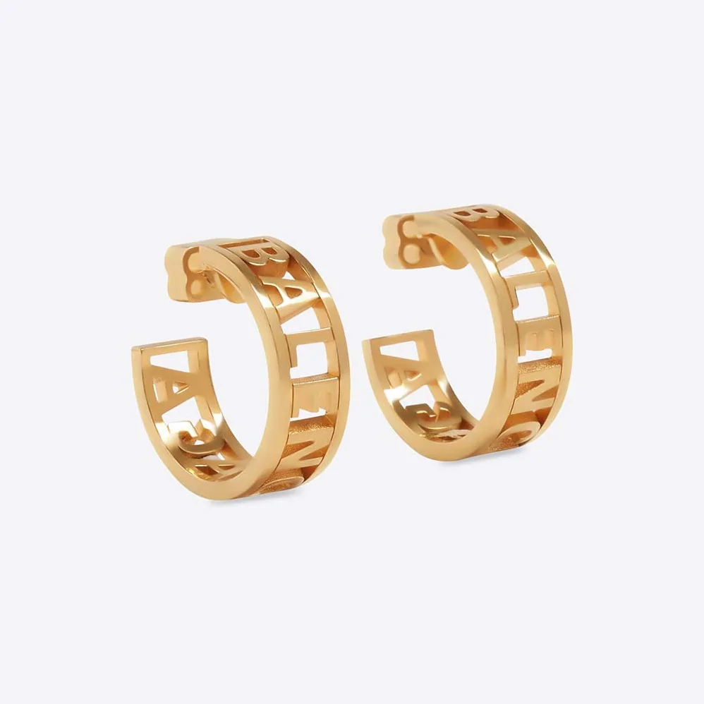 Balenciaga Logo Earrings in Gold Brass for Women
