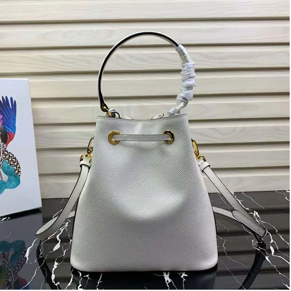 Prada Saffiano Leather Bucket Bag for Women in White Prada Saffiano Leather Bucket Bag for Women in White