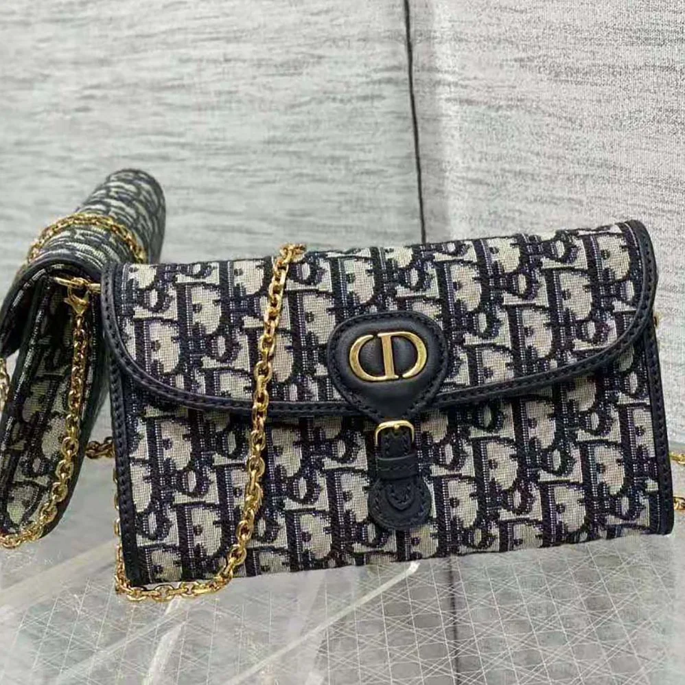 Dior Dior Bobby East-West Pouch with Chain Blue Dior Oblique Jacquard for Women Dior Dior Bobby East-West Pouch with Chain Blue Dior Oblique Jacquard for Women